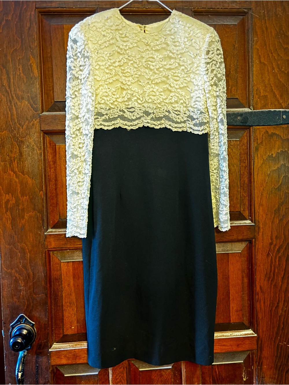 Talbots Black Skirt with White Lace Bodice Long-Sleeve Dress